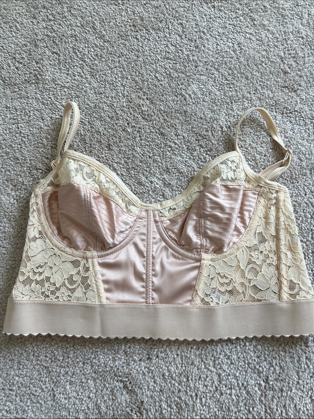 Free People Blush Pink and Cream Lace-Trim Longline Bralette